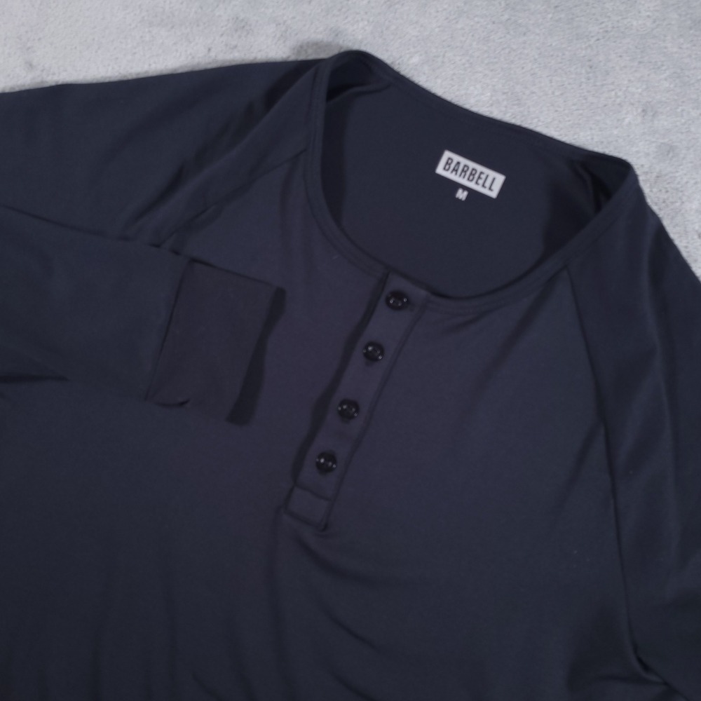 Barbell Apparel Shirt Mens Medium‎ Black Long Sleeve Henley Athletic Workout